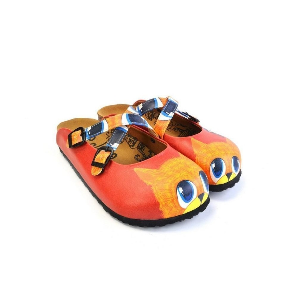 PINK & ORANGE CAT CRISSCROSS MULE WCAL169